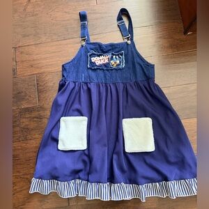 Disney Navy Blue Womens Dress  with Overall Style Top and Faux Fur Pockets